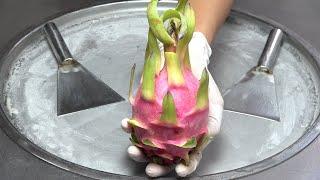 ASMR - Red Dragon Fruit Ice Cream Rolls | How to make Red Dragon Fruit Ice Cream with Sounds