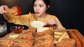 SUB)Golden Fried Chicken Drumsticks Cheese Sticks Shrimp Sticks Mukbang ASMR Eating Sounds