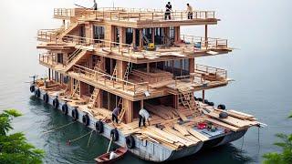 Challenge to Build A Huge Bamboo Boat On The Lake Alone！Very luxurious！