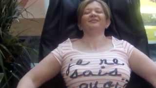 Relaxing female chair neck massage in mall , Memphis USA - mum can't stop laughing