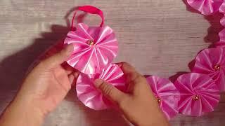 Beautiful Artificial flowers mala|| Garland Making||Ribbon Craft||Make Ribbon Mala||SUJATA DAS