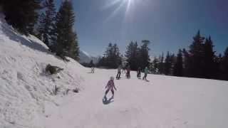 Five years old Luizka skiing in France. February 2015. Jump little snowpark:)