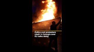 Police and protesters clash in Georgia over EU talks delay | AJ #shorts