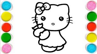 Hello Kitty with Apple Drawing, Painting & Coloring For Kids and Toddlers_ Kids Art