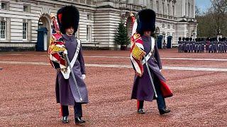 FULL PROCESSION OF CHANGING OF THE GUARD AT BUCKINGHAM PALACE  (FRONT ROW VIEW!)