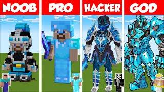 Minecraft REALISTIC PRO STATUE HOUSE BUILD CHALLENGE - NOOB vs PRO vs HACKER vs GOD / Animation