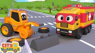 Super Ambulance Truck rescue bulldozer -Excavator,Bulldozer, crane truck and loader for kids.