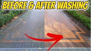 Pressure washing clay block paving