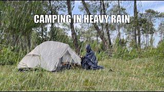 SOLO CAMPING in HEAVY RAIN - CAMPING in the RAIN - RELAXING RAIN SOUNDS