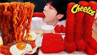 ASMR MUKBANG CHEETOS RICE CAKE, Cheese Fire Noodles, Hash Brown, Corn Dog, recipe ! eating