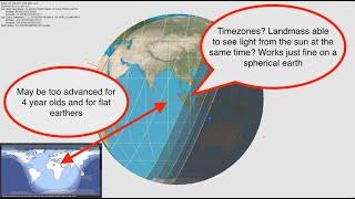 Timezones and sunlight illustrations for flat earthers and for 4 year olds