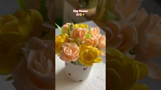 Pretty Clay flowers(roses) with vase #airdryclay #fevicryl #diy #flowers #vase #rose #diyflower