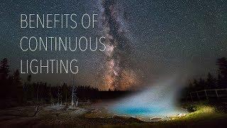 Using continuous lighting for night photography and light painting.