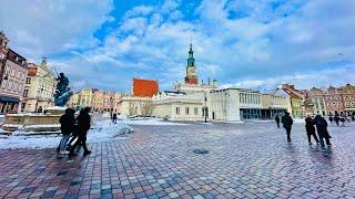 Poznan Poland, The city center and the old town after snowing【4K Walking Tour】