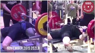 Dawson Windham shared his bench evolution. 1.5 years from 352lb to 402lb.