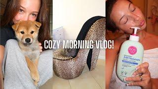 CHILL MORNING IN MY LIFE VLOG | new puppy, vanity chair, & eos lotion!