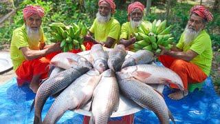 Raw Banana Mixed Rohu Fish Recipe - Bengali Fish Curry Cooking for Old Age Special people