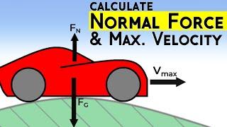 Calculate Normal Force & Maximum Velocity of a Car Driving Over a Hill | Centripetal Force