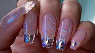 Unique nail art / Clear nails / Ice nails / Aurora / Glass nails