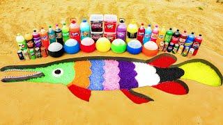 How to make Rainbow Alligator Gar Fish with Orbeez, Chupa Chups, Fanta, Coca Cola, Soda vs Mentos