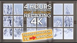 Best relaxing Jazz music 2021 with Snowing Outside Window Ambience - 4K