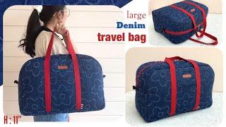 sewing diy a large denim travel bag tutorial, how to sew a large denim travel bag patterns