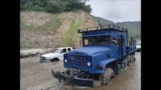 Azusa Canyon MILITARY 6X6 STUCK IN RIVER TRYING TO DO RIVER RESCUE STOCK RAM 4/3/2022