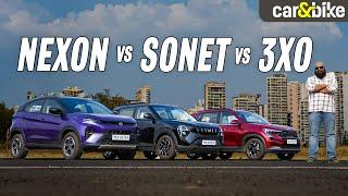 Tata Nexon vs Kia Sonet vs Mahindra XUV 3XO: Subcompact SUV Shootout | Turbo Petrol AT SUVs