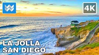 [4K] Sunset at La Jolla San Diego, California - Walking Tour & Travel Guide  Binaural Sound