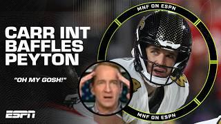 NO! OH MY GOSH! DON'T DO IT!  Peyton is BAFFLED by this Derek Carr INT by the Chiefs | ManningCast