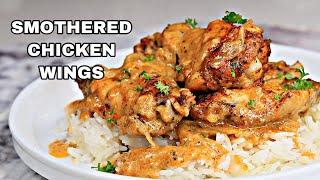 The Best Creamy Cajun Smothered chicken wings | Oven Baked Wings