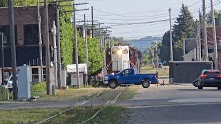 Former Reserve Mining SD9 Nearly Hits Truck Running A Railroad Crossing Downtown! #trains