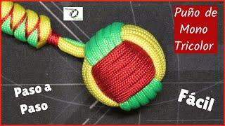 PARACORD TUTORIAL - Como hacer un Llavero Puño de Mono Tricolor Facil - Monkey Fist Keychain Stiched