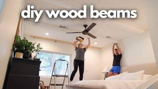 DIY Custom Wood Beam Ceiling | Bedroom Makeover On A Budget | Ceiling Beams DIY Install