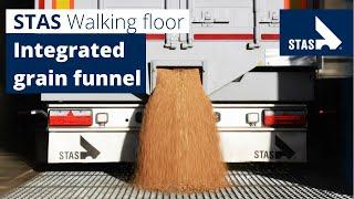 Walking floor trailer with integrated grain funnel