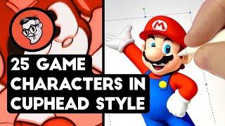 Drawing 25 Video Game characters in Cuphead or 1930s rubberhose cartoon art style #drawingtutorial