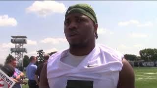 LB Andrew Dowell talks on the 1st day of fall football camp