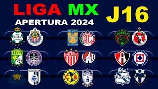 FECHAS, HORARIOS Y CANALES PARA LA JORNADA 16 DE LA LIGA MX APERTURA 2024