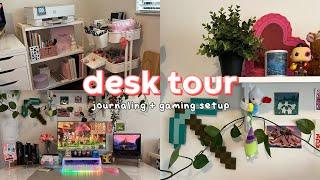 2022 pink aesthetic desk tour  colorful gaming and journaling setup + organization