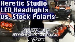 Heretic Studio LED Headlights vs. Stock - Polaris RZR 900 4 seater SUPER BRIGHT!  EASY INSTALL!