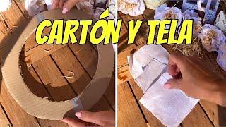 Solo con carton y tela, idea facil, Corona de Otoño con Flores de Tela