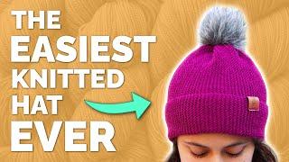 Easiest Knitted Hat (Made From a Rectangle!) - Free Knitting Pattern for Beginners by Yay For Yarn