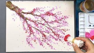 Cherry Blossom Tree Q Tip Painting Technique | Acrylic Painting