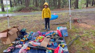 Yard Sale Toy Hunting in the Rain