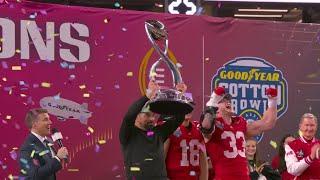 Ohio State Buckeyes celebrate making the National Championship after beating Texas in Cotton Bowl