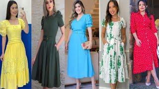 Elegent Moda Evangelica/Moda Feminina 2024/Modest Summer Midi Dresses Design Ideas for Ladies