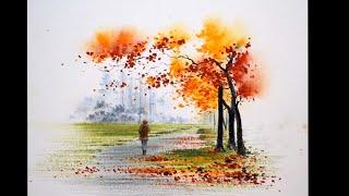 How to draw a beautiful autumn scenery using oil pastels