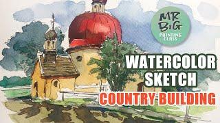 How to Draw a Country Building 乡间房子 (Watercolour Sketch Painting 水彩速写), Daily Challenge #030