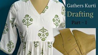 Gather Kurti Drafting / Cutting Full Video || Kurti Cutting and Stitching ||