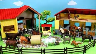 Cow Barn and Horse Stable - Farmyard Animal Figurines Horses Cows